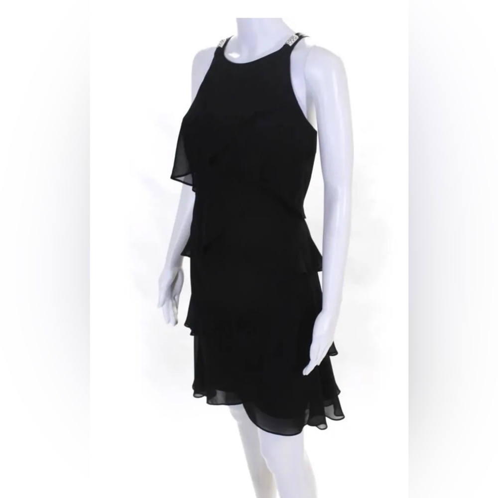 SLNY WOMENS SLEEVELESS  TIERED RHINESTONE DETAIL DRESS BLACK SIZE 2